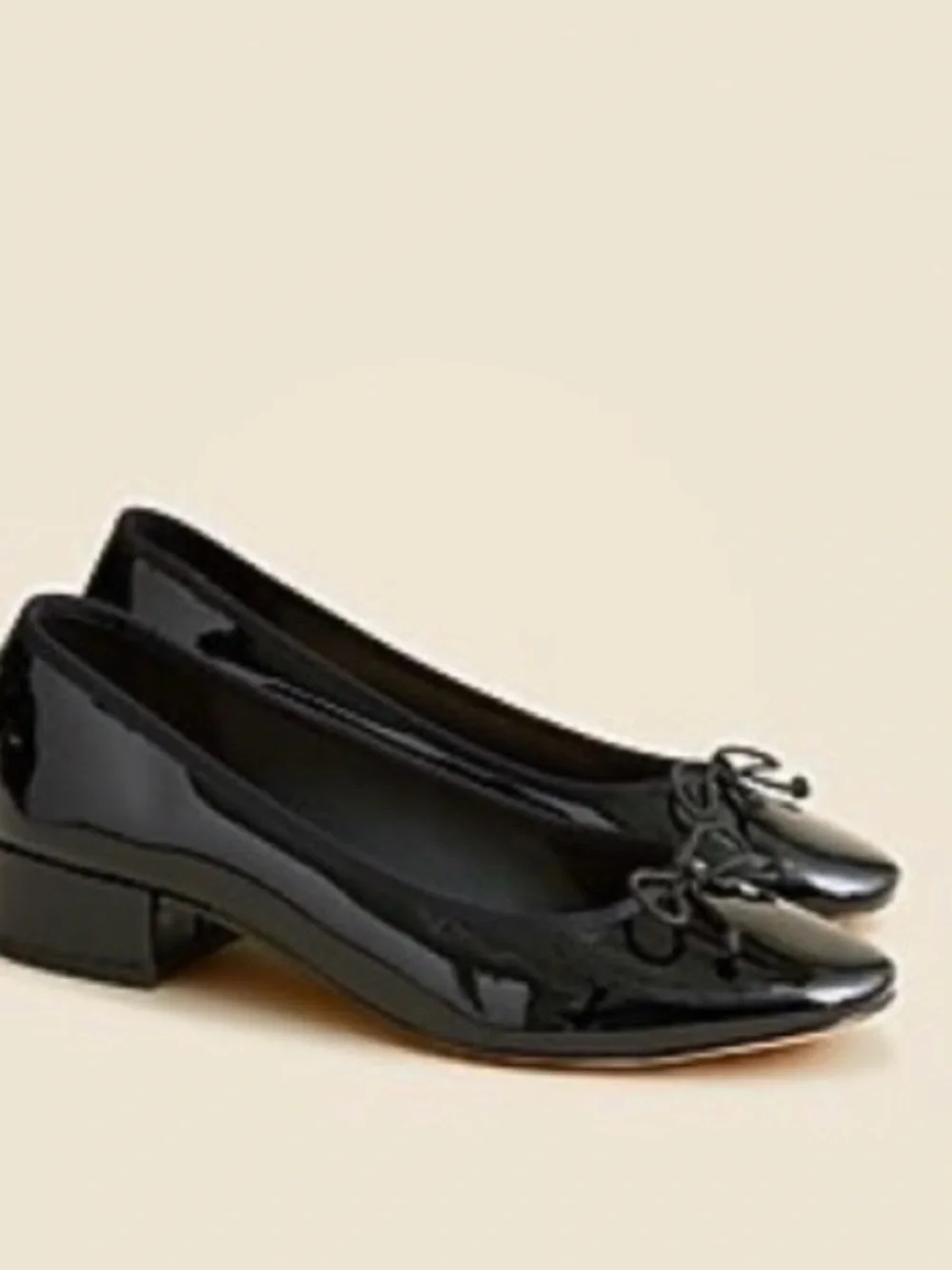J. Crew Teagan Black Patent Low Block Heel Ballet Flats with Bow